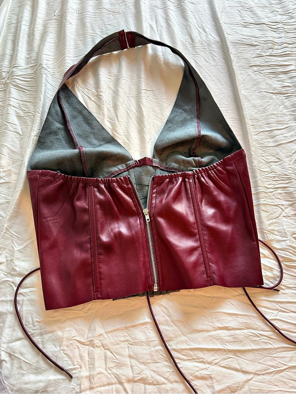 Fashion Nova The Baddest Faux Leather Corset Top Burgundy Large NWT